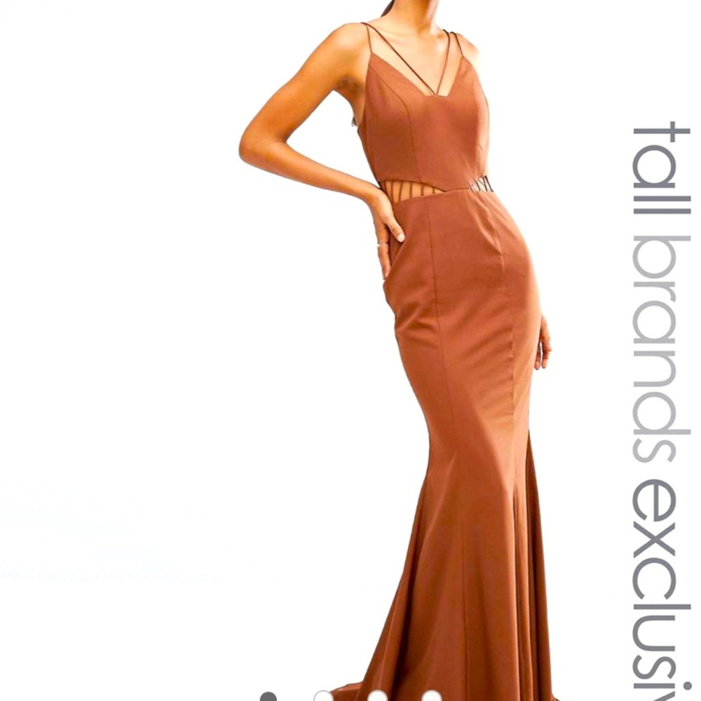 Jarlo Tall Strappy Formal Brown Maxi Dress With Waist Cut Out Detail NWOT